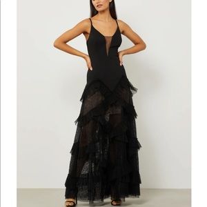 BCBG Black Ruffle Tulle Evening Gown
